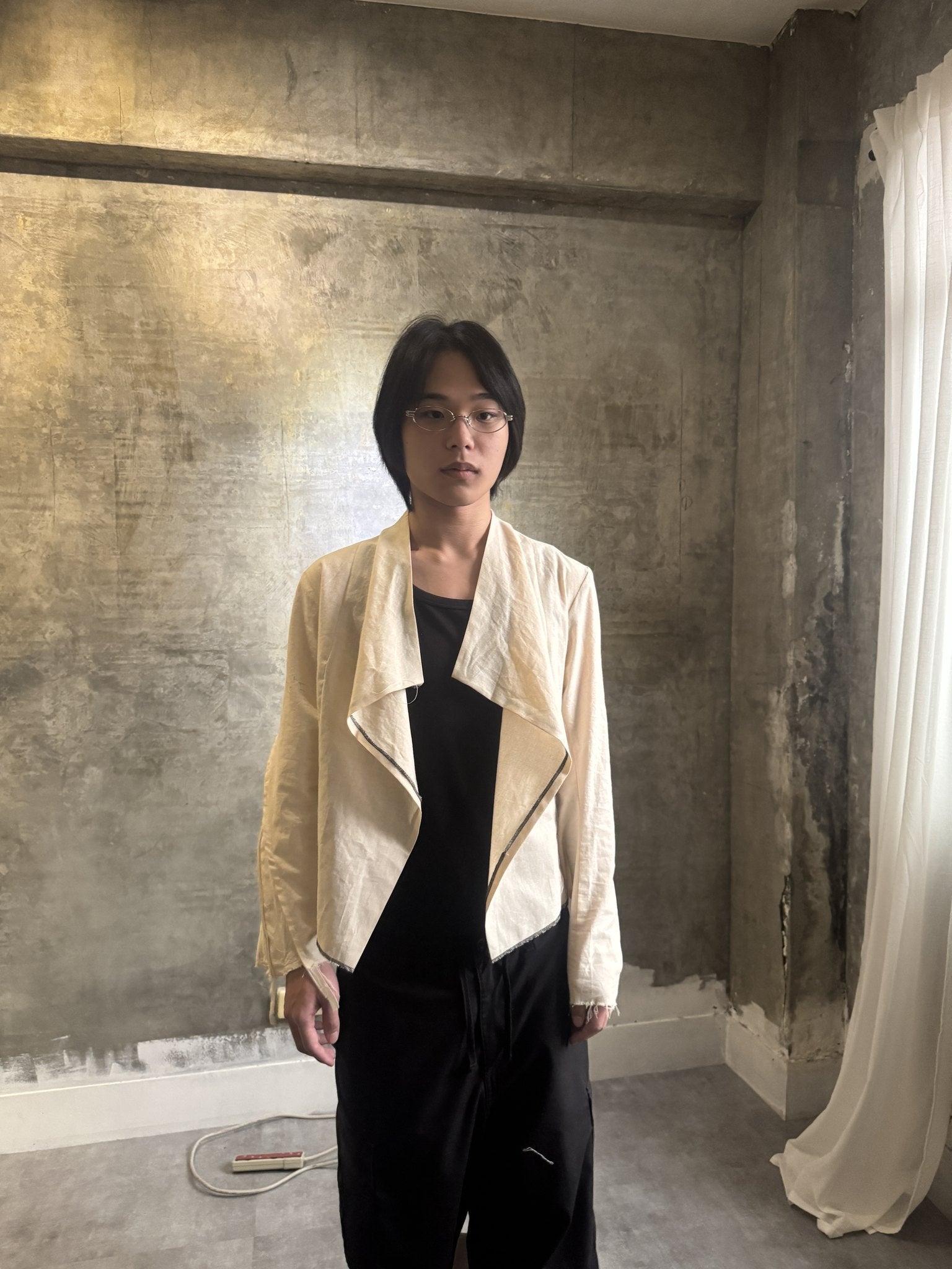 Cleft Jacket — 冷染蠟感棉帆布垂墜開襟外套